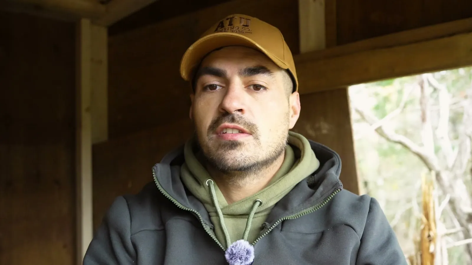 Rob wearing the ATU patch hat in the box blind